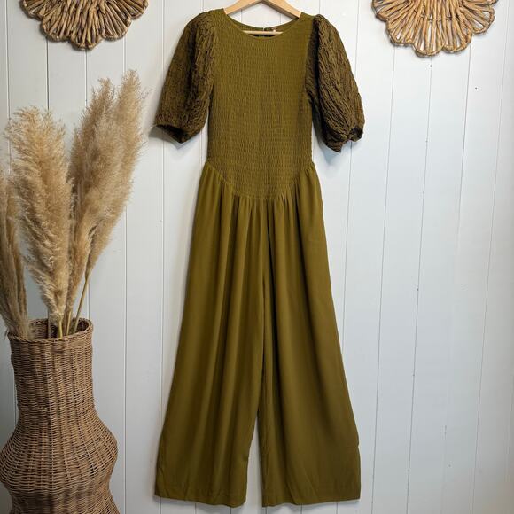 Free People jumpsuit wide-leg puff sleeve smock Small - Picture 3 of 10